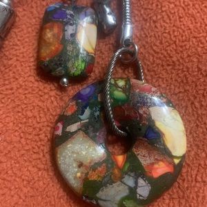 Genuine Stone necklace by Treska Silver 36 inch earring set STATEMENT PIECE!!!